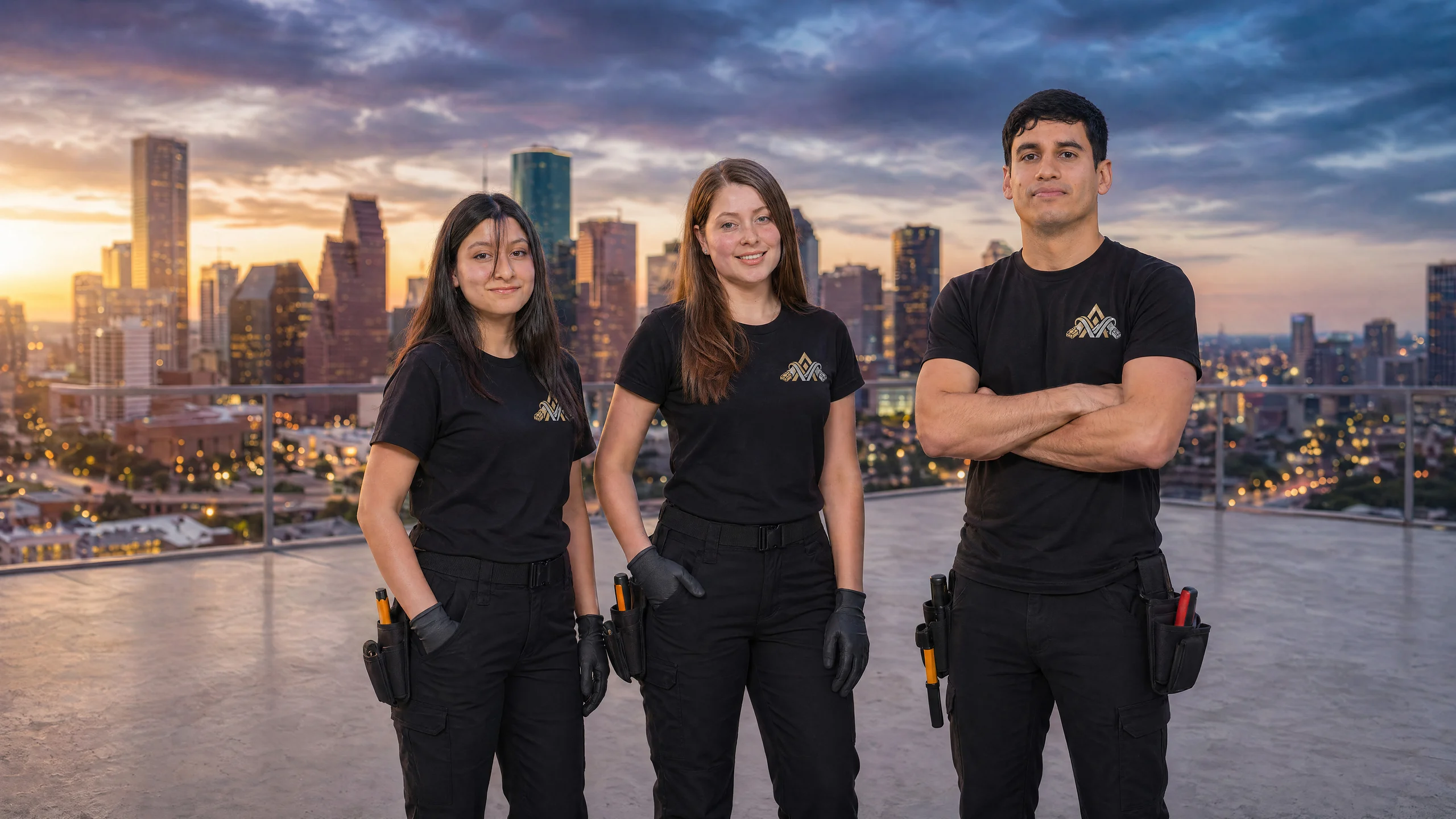 Premium Houston office operations environment with skyline views